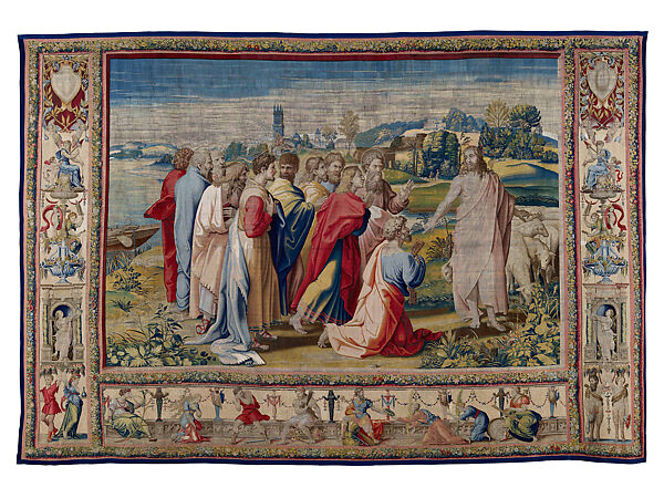 Christ’s Charge to Peter (from the Second Edition of the Acts of the Apostles Tapetry Series), Jan van Tieghem  Flemish, Wap: wool, 7-8 per cm; weft: wool and silk, lined on the reverse, 34-38 per cm