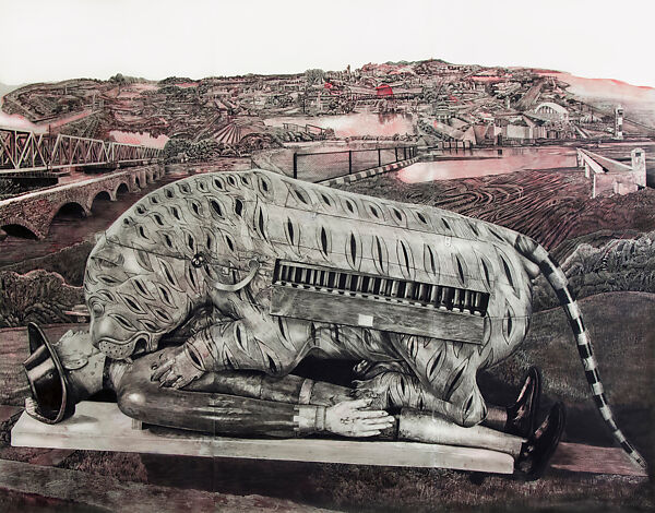Repatriation of Tipu’s Tiger, Saba Qizilbash  Pakistani, Graphite, water soluable graphite, Suminagashi ink on mylar