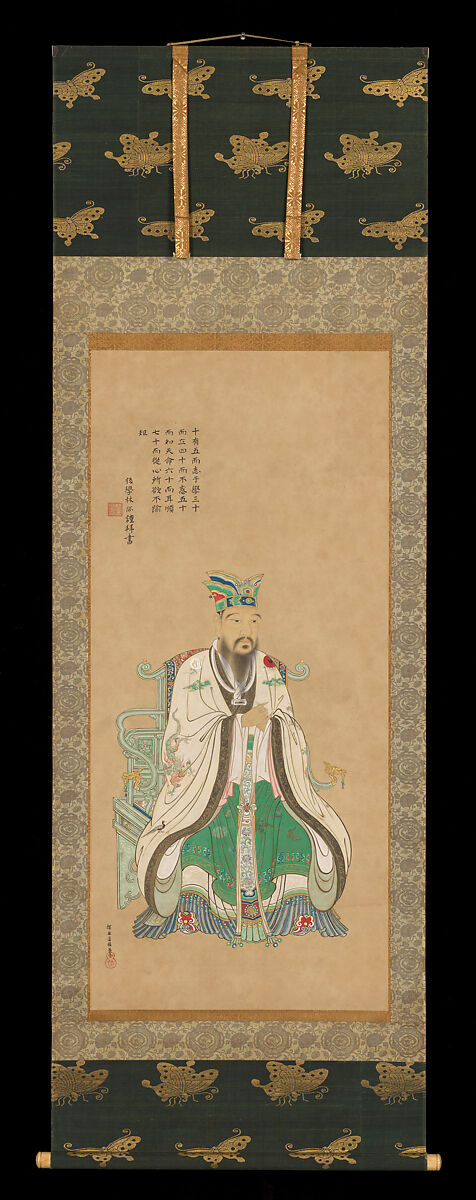 Portrait of Confucius, Kano Tan'yū (Japanese, 1602–1674), Hanging scroll; ink, color, and gold on paper, Japan