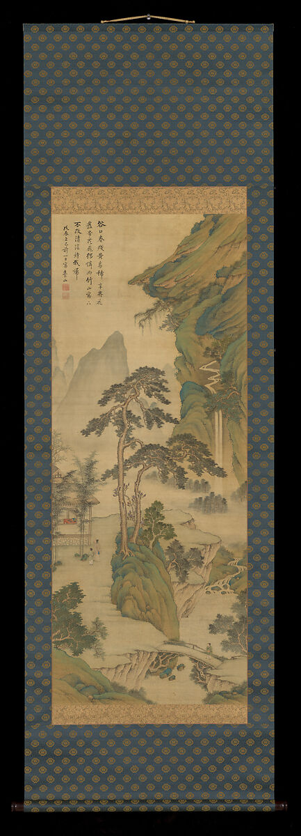 Dwelling by a Bamboo Grove, Hirose Taizan (Japanese, 1751–1813), Hanging scroll; ink and color on silk, Japan