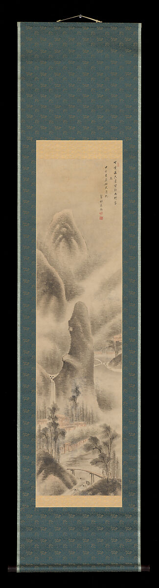 Landscape in Wind and Rain in the Mi Style, Takahashi Sōhei (Japanese, 1804–1835), Hanging scroll; ink and color on paper, Japan