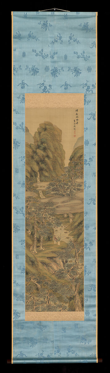 Listening to the Waterfall under the Pines, Takahashi Sōhei (Japanese, 1804–1835), Hanging scroll; ink and color on silk, Japan