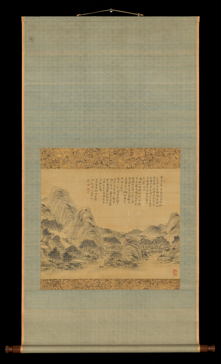 Small Landscape in Ink, Tanomura Chikuden (Japanese, 1777–1835), Hanging scroll; ink on silk, Japan