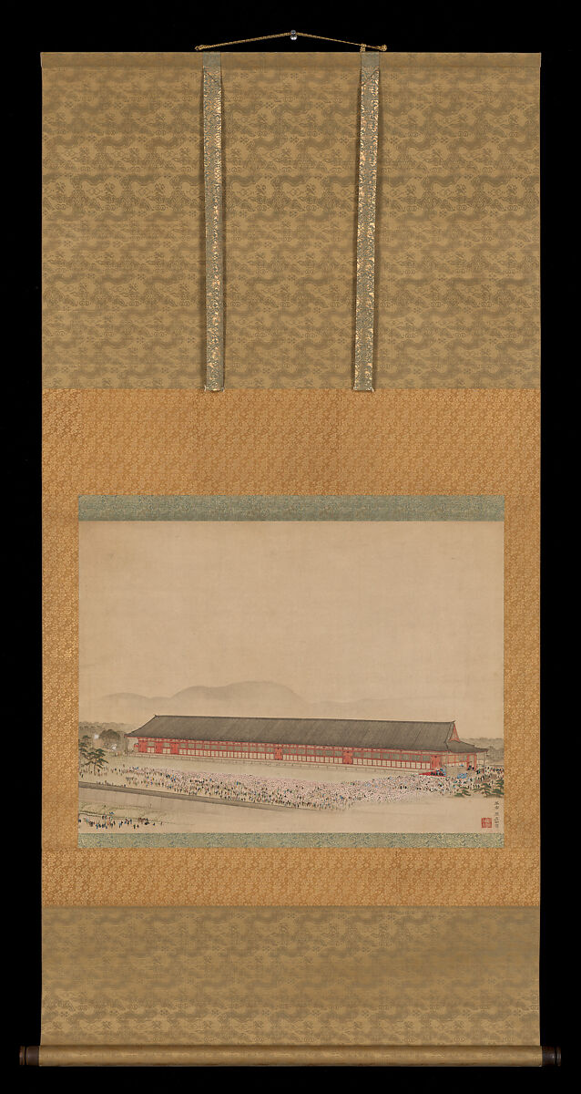 Archery Contest at Rengeō’in (Sanjūsangendō), Hara Zaimei (Japanese, 1778–1844), Hanging scroll; ink and color on paper, Japan