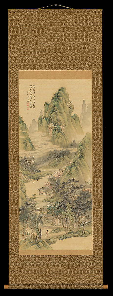 Spring Landscape, Okada Hankō (Japanese, 1782–1846), Hanging scroll; ink and color on paper, Japan