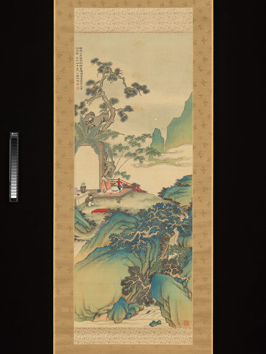 Landscape in Green and Blue, Tanomura Chokunyū (Japanese, 1814–1907), Diptych of hanging scrolls: ink and color on silk, Japan