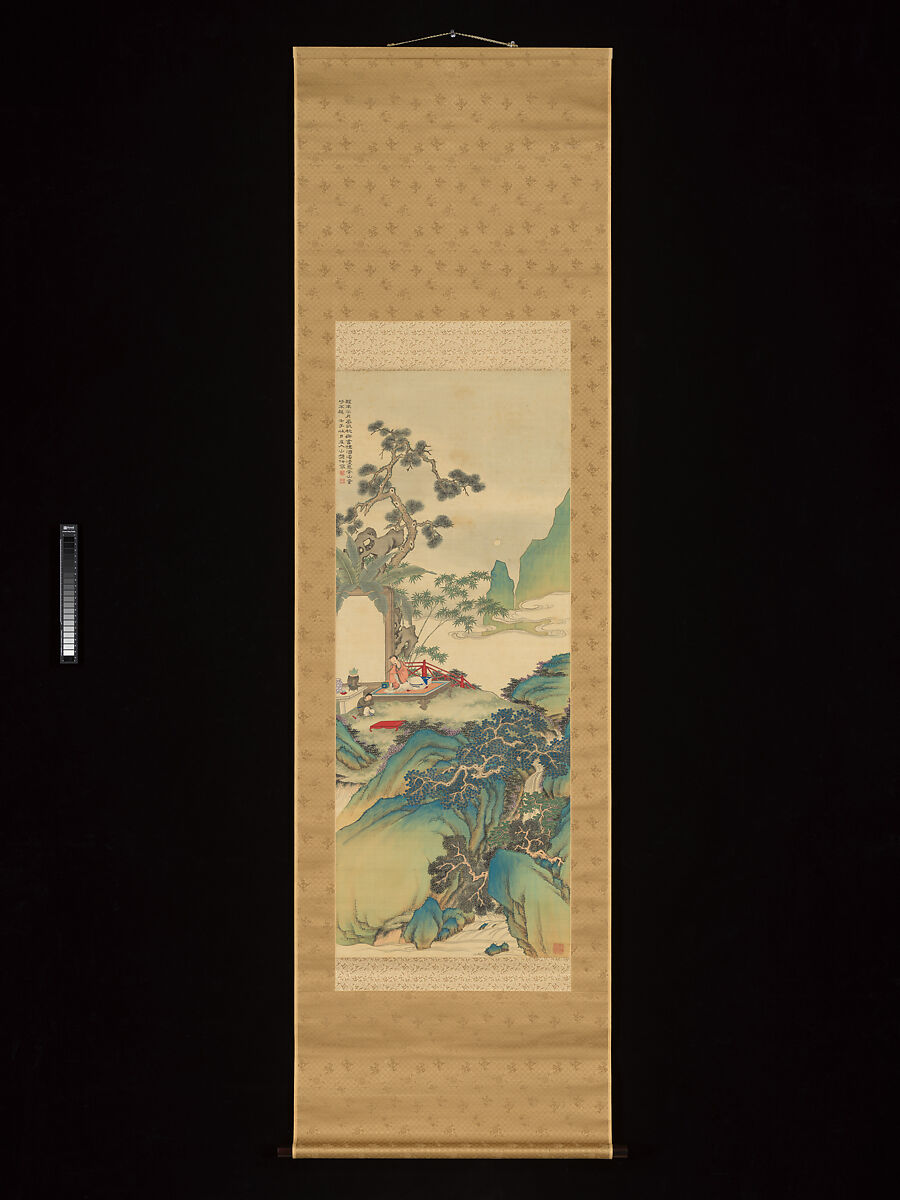 Landscape in Green and Blue, Tanomura Chokunyū (Japanese, 1814–1907), Diptych of hanging scrolls: ink and color on silk, Japan