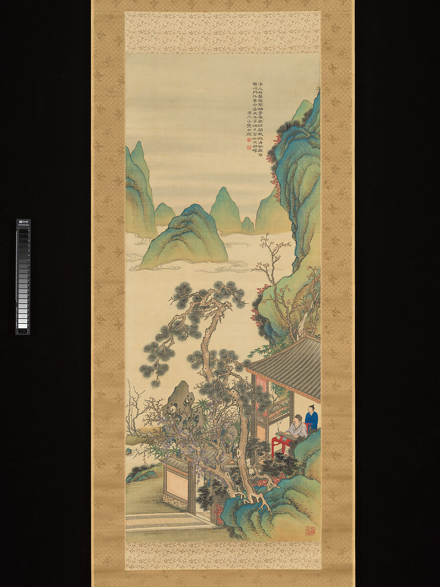 Landscape in Green and Blue, Tanomura Chokunyū (Japanese, 1814–1907), Diptych of hanging scrolls: ink and color on silk, Japan