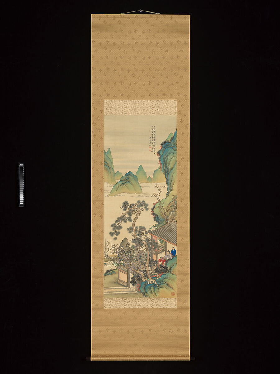 Landscape in Green and Blue, Tanomura Chokunyū (Japanese, 1814–1907), Diptych of hanging scrolls: ink and color on silk, Japan