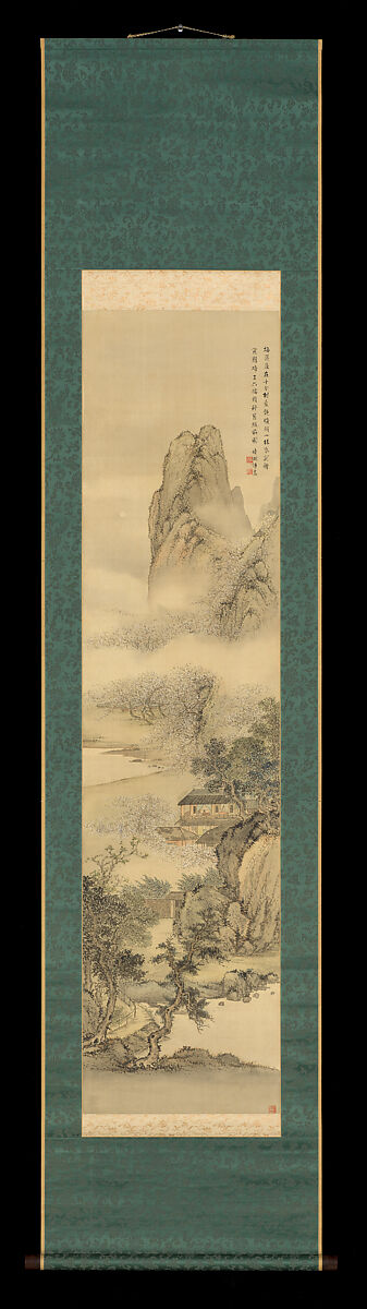Plum Blossoms under the Moon at Dawn, Okuhara Seiko (Japanese, 1837–1913), Hanging scroll; ink and color on silk, Japan