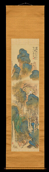 Immortals Playing Weiqi in the Mountains, Hashimoto Kansetsu (Japanese, 1883–1945), Hanging scroll; ink and color on satin, Japan