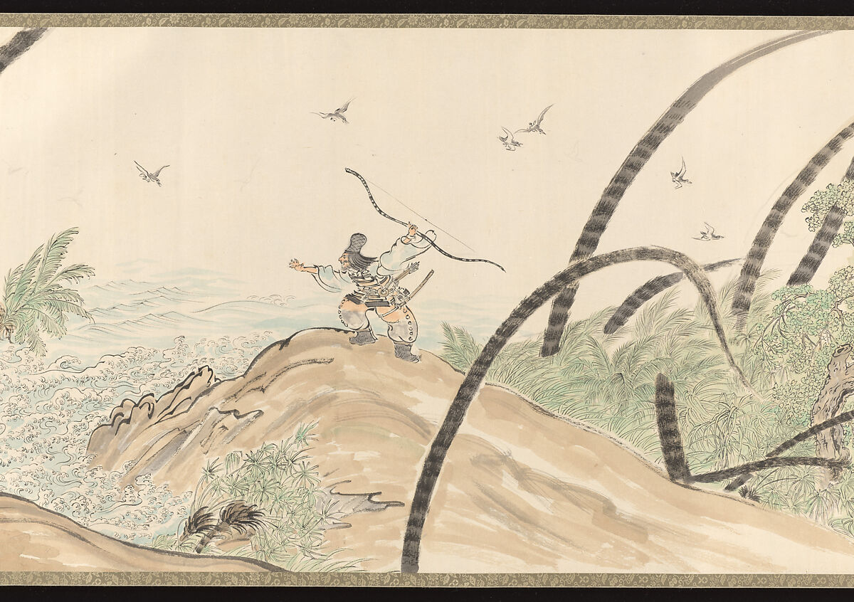 Emperor Jimmu ([Emperor Jimmu] Dwelt at the Kashihara Palace near Unebi and Ruled the Empire, Ōta Ten’yō (Japanese, 1884–1946), Handscroll: ink and color on paper, Japan