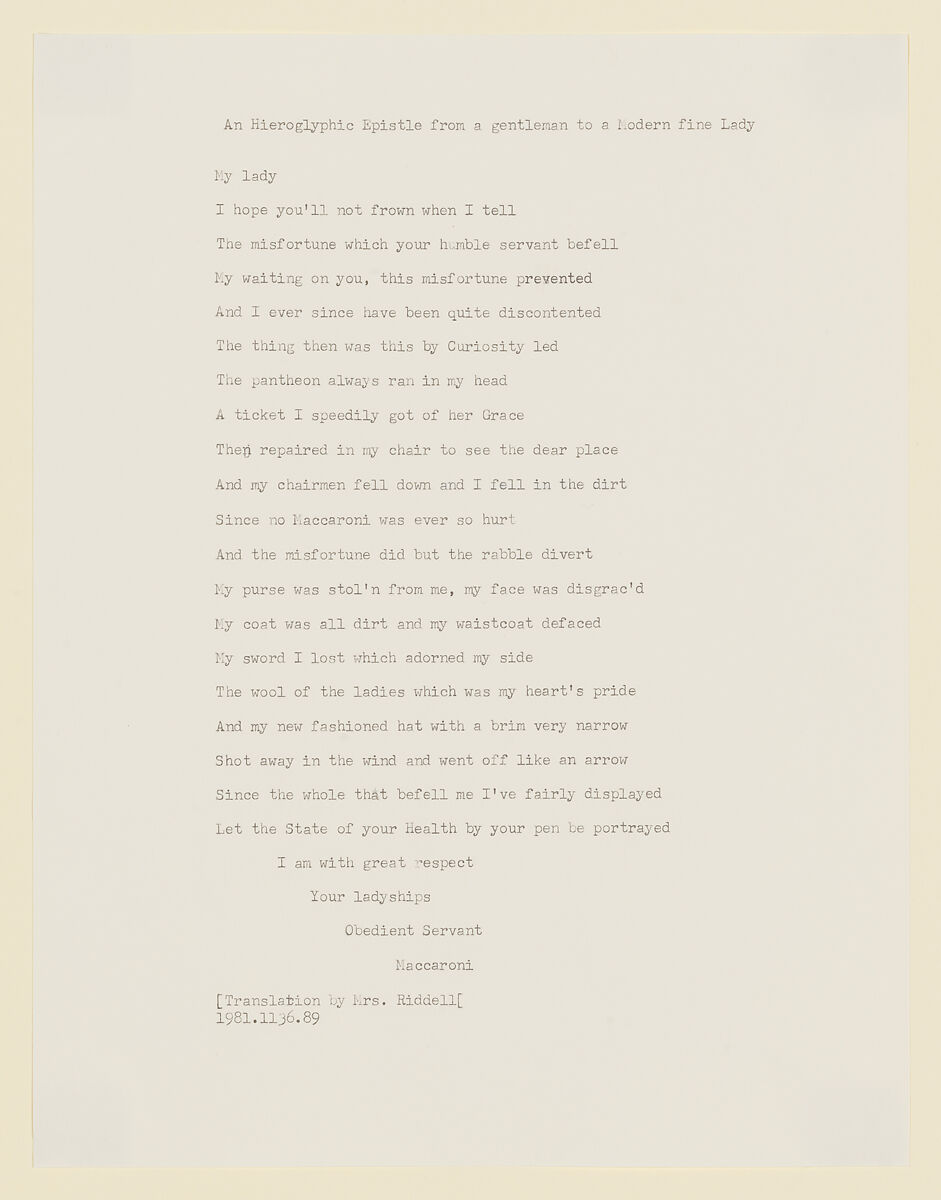 A Hieroglyphic Epistle, Whittle &amp; Laurie (British, active 1812–18), Hand-colored etching