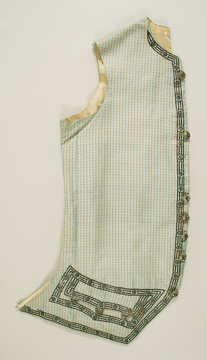 Suit, silk, metallic thread, American