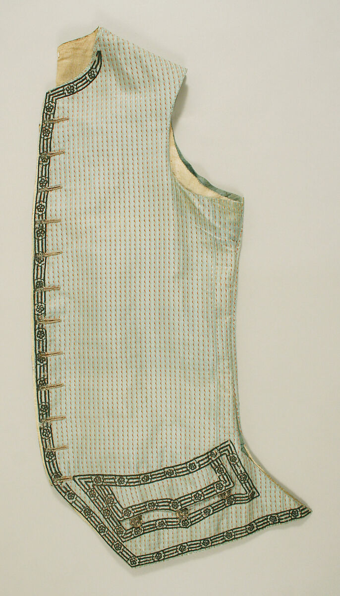 Suit, silk, metallic thread, American