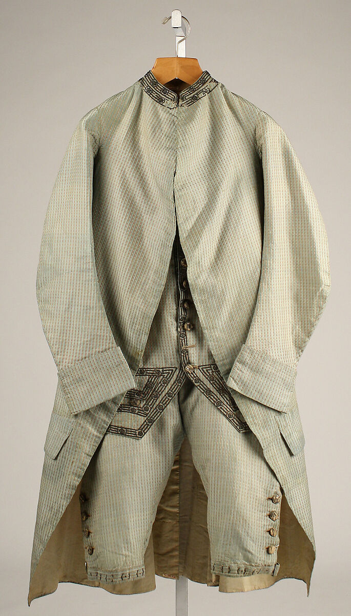 Suit, silk, metallic thread, American 