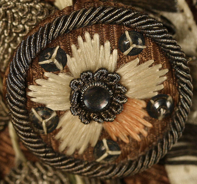 Suit, silk, metallic thread, French