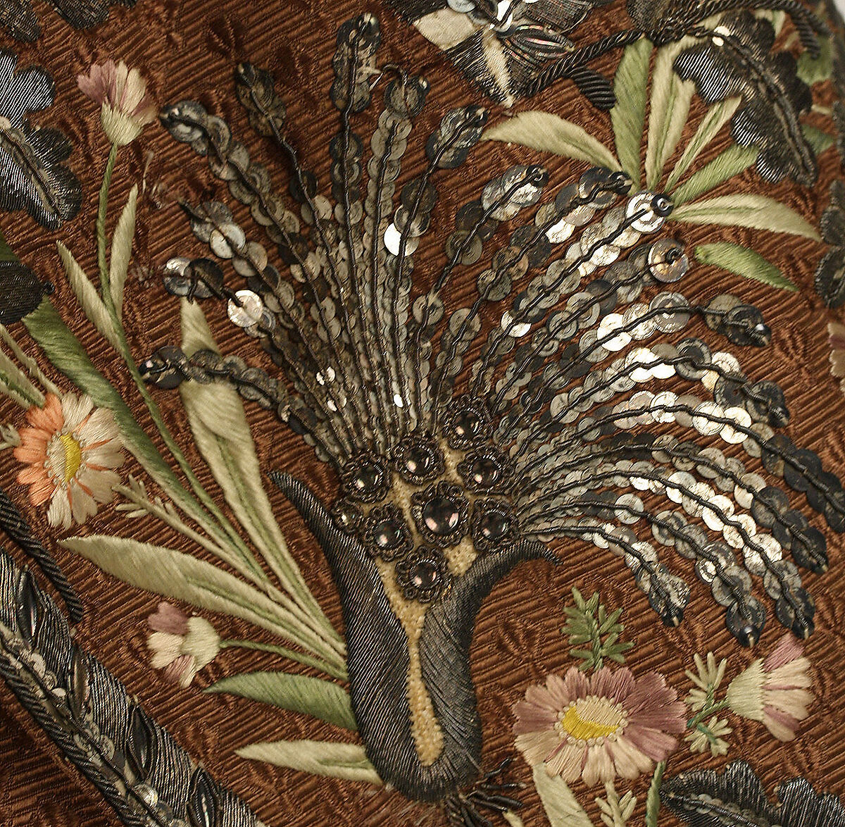 Suit, silk, metallic thread, French