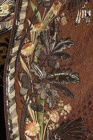 Suit, silk, metallic thread, French