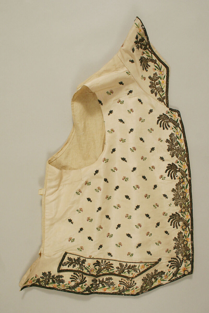 Suit, silk, metallic thread, French