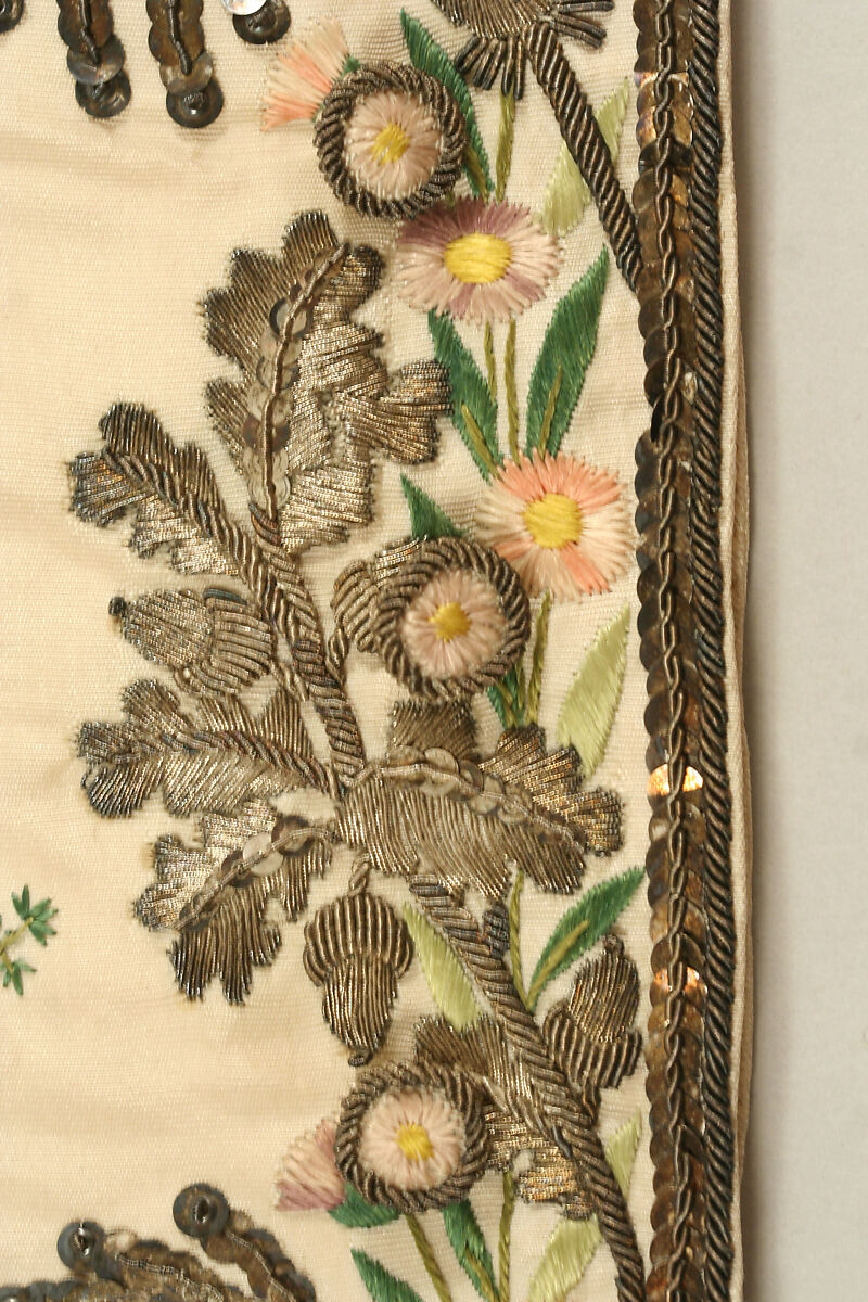 Suit, silk, metallic thread, French