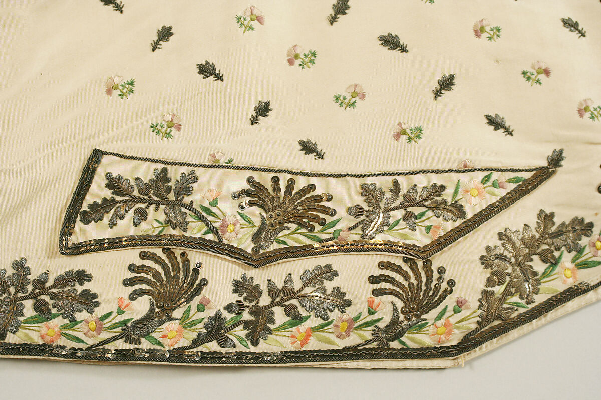 Suit, silk, metallic thread, French