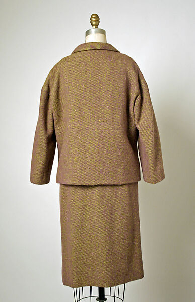 Suit, House of Balenciaga (French, founded 1937), (a) wool, plastic; (b) wool, French