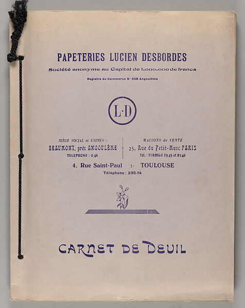 Carnet de deuil, Papeteries Lucien Desbordes