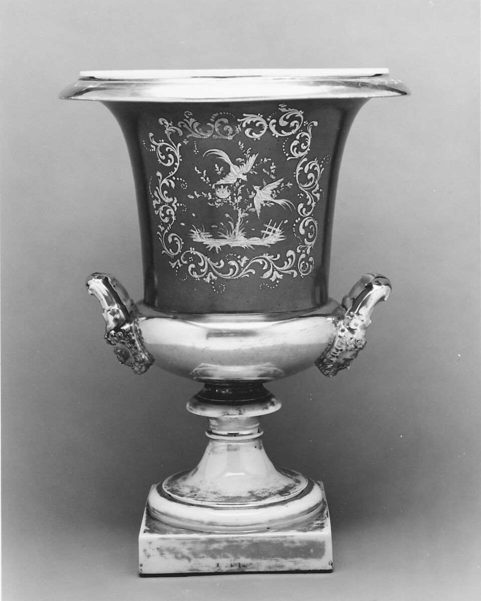 Urn, Porcelain, overglaze enamel decoration, gold, painted with views of New York City, French