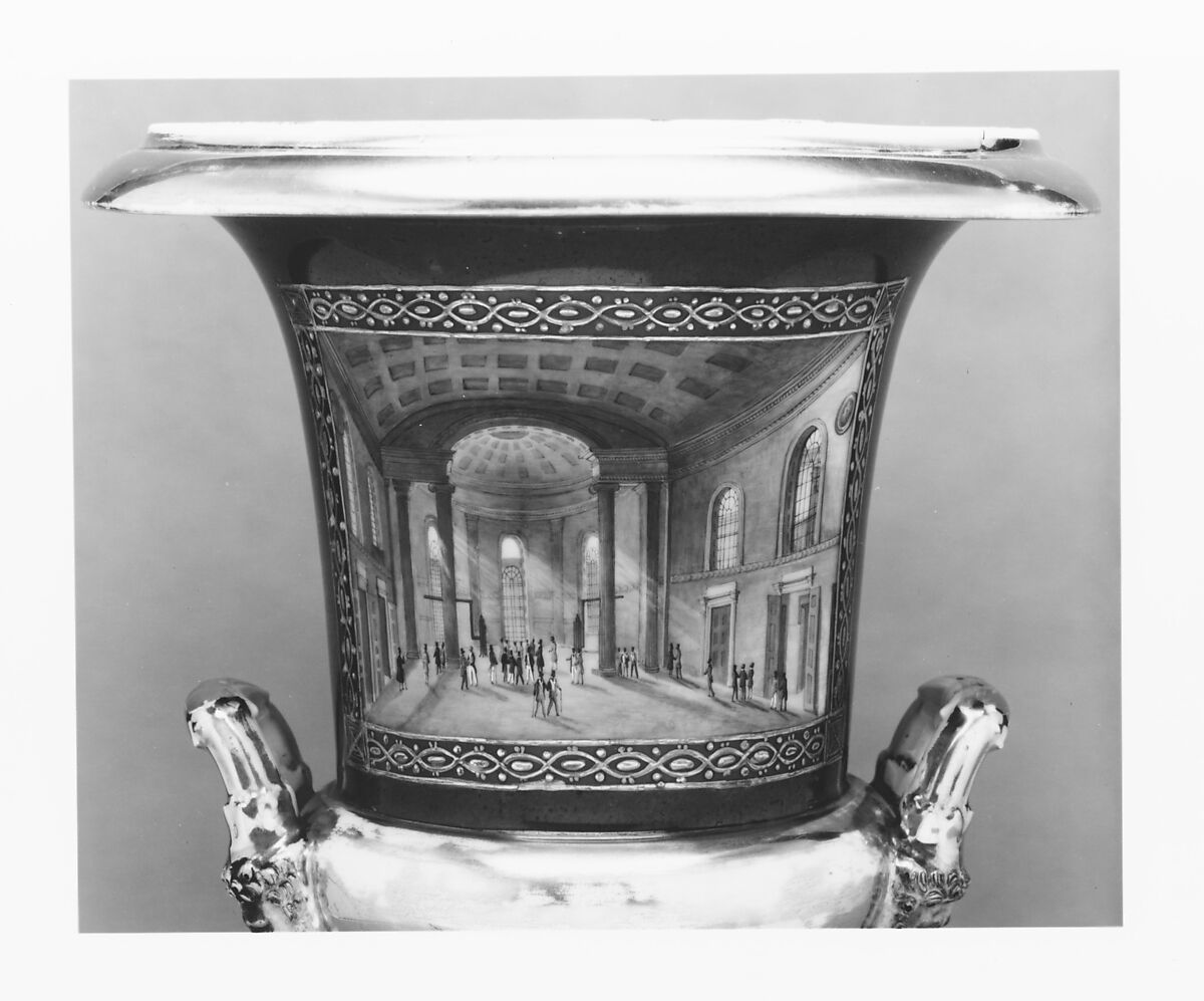 Urn, Porcelain, overglaze enamel decoration, gold, painted with views of New York City, French