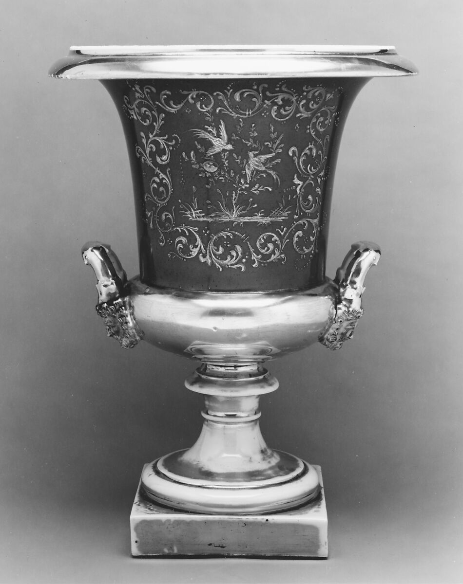 Urn, Porcelain, overglaze enamel decoration, gold, painted with views of New York City, French