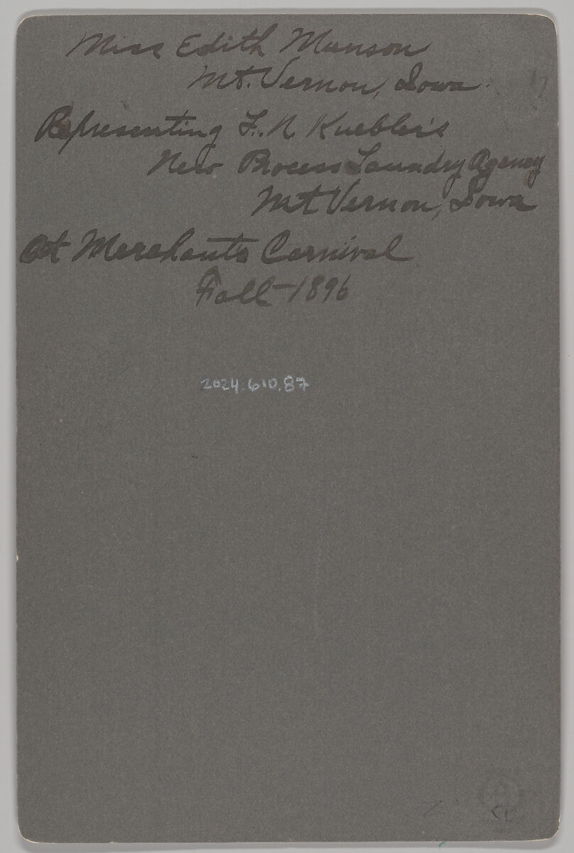 [Merchants' Carnival Portrait: F. N. Kuebler, Mt. Vernon, Iowa], Joseph S. Buser (American, active 1880s–90s), Gelatin silver print