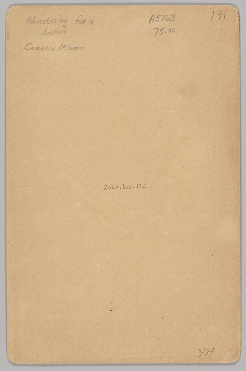 [Merchants' Carnival Portrait: Dr. Snyder, M.D., Cameron, Missouri], Hemingway (American, active 1880s–1890s), Albumen silver print