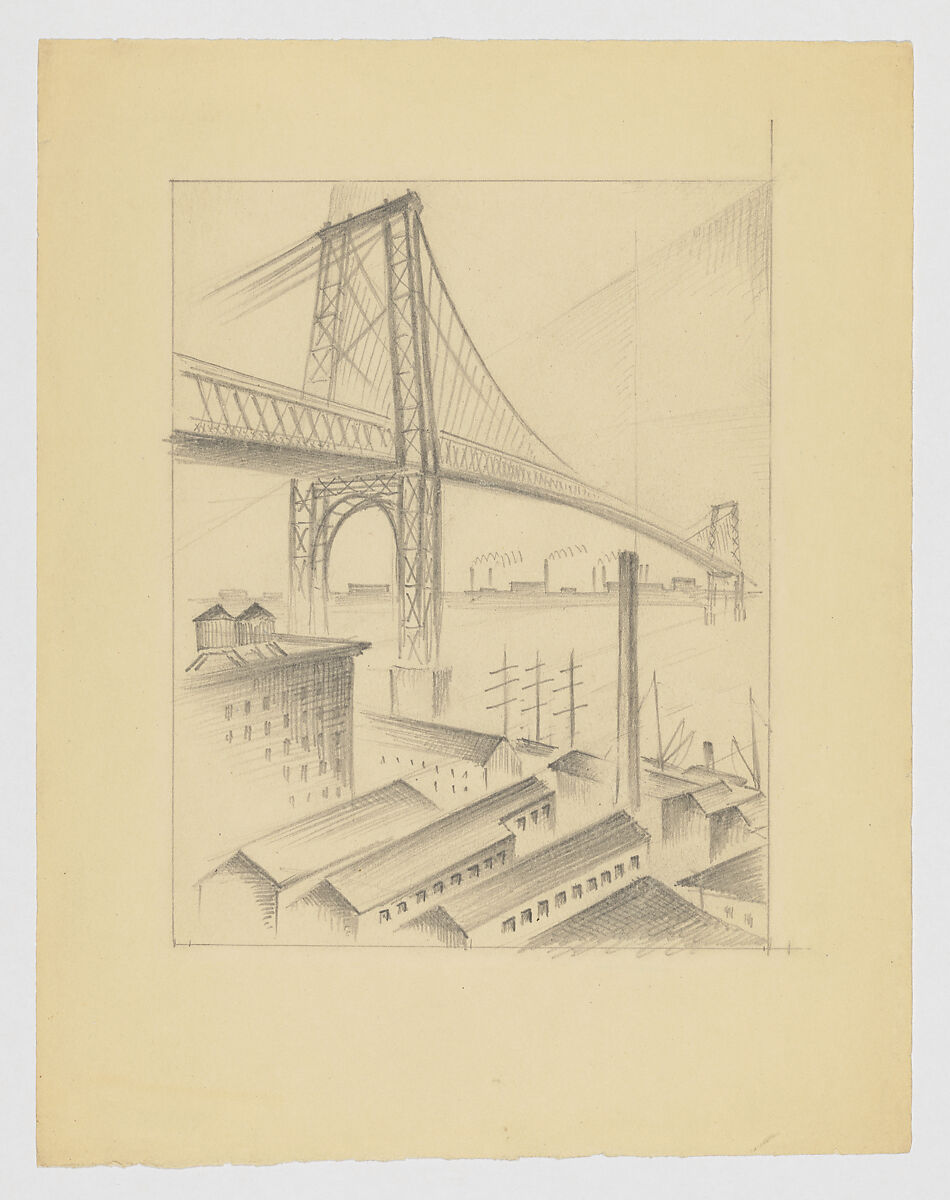 Study for "Manhattan Bridge" (#1), Arnold Rönnebeck (American (born Germany), Nassau 1885–1947 Denver, Colorado), Graphite 