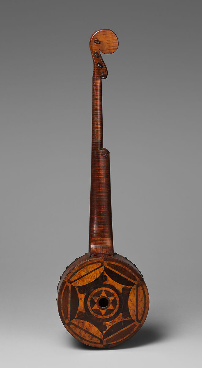 Fretless tackhead banjo, Maple and various other woods, metal tacks, calfgut strings , American