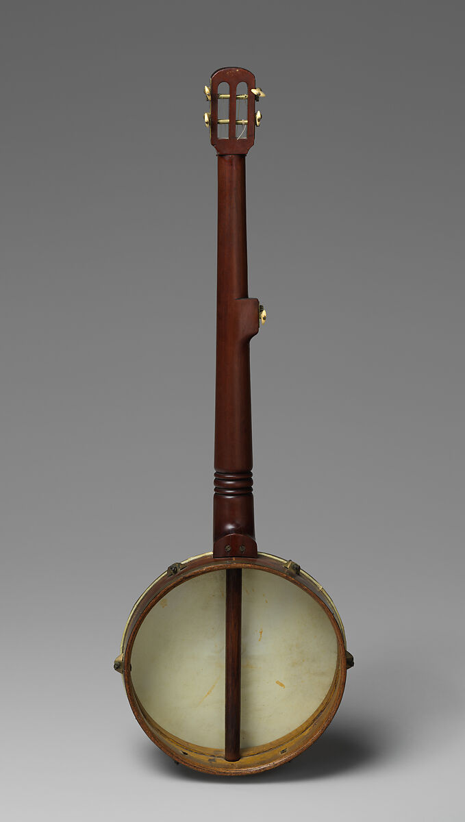 Fretless banjo with baluster-back neck, Various woods, metal hardware, bone knobs, calfskin head, calfgut strings, American