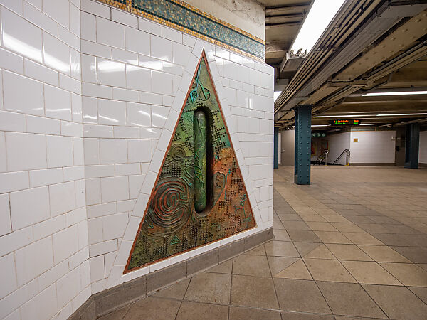 The Open Secret, Houston Conwill  American, Bronze relief, located at New York City Transit 125th Street station (4, 5, 6)