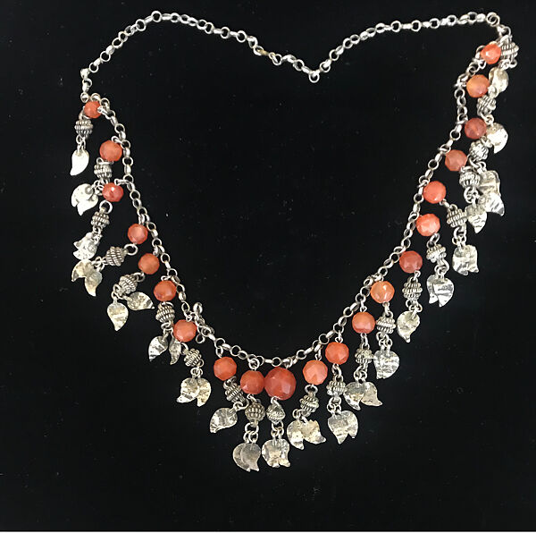 Necklace with Faceted Carnelian, Silver, carnelian