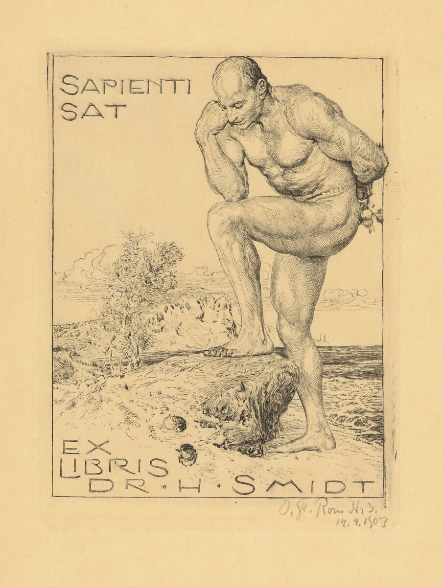 Exlibris “Sapienti Sat”, Otto Greiner (German, Leipzig 1869–1916 Munich), Etching and drypoint