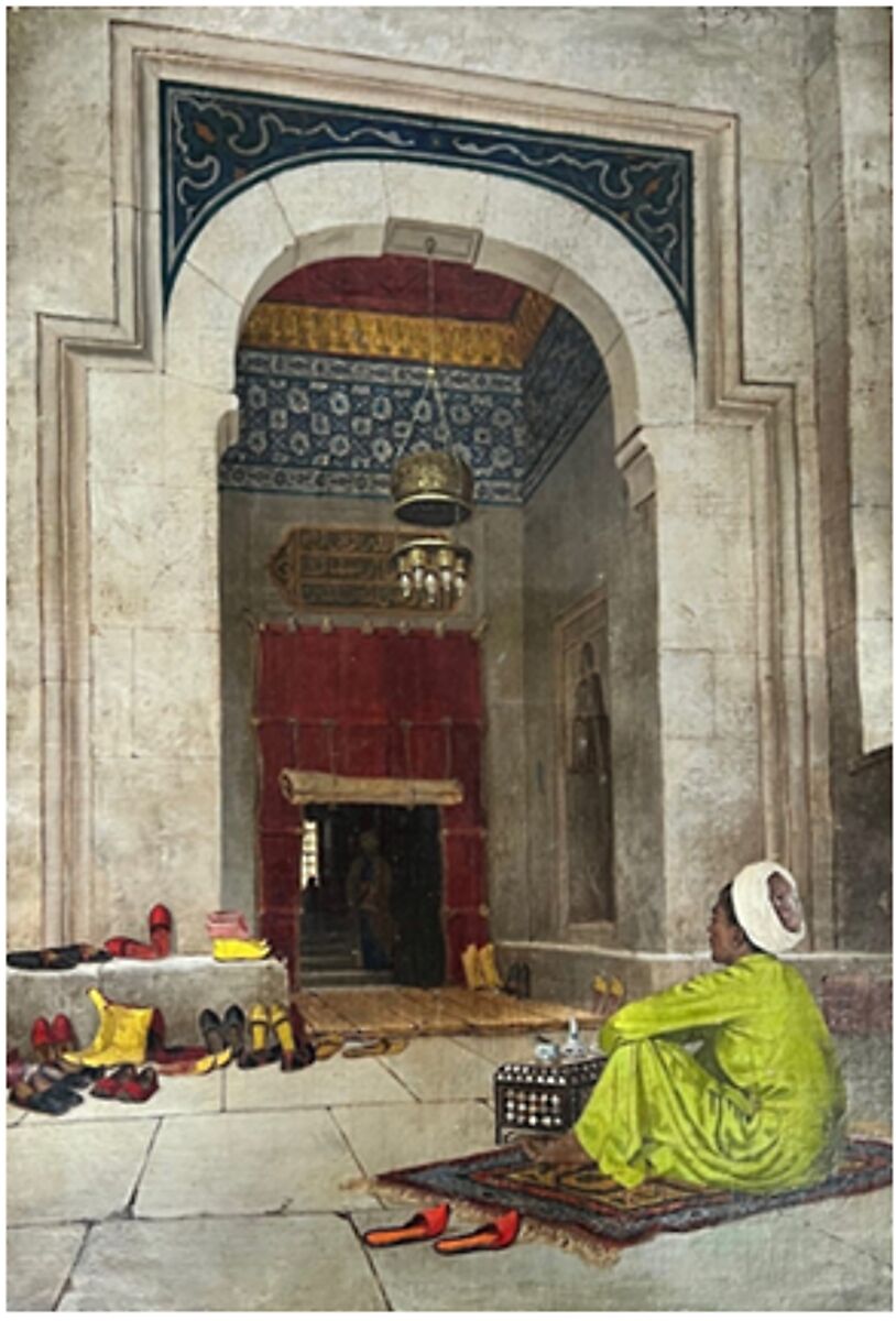 At the Mosque Door, Osman Hamdi Bey (Turkish, Istanbul 1842–1910 Istanbul), Oil on canvas 