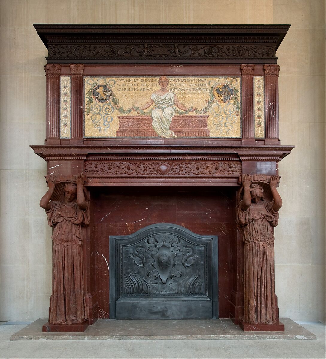 Vanderbilt Mantelpiece, Augustus Saint-Gaudens (American, Dublin 1848–1907 Cornish, New Hampshire), Marble, mosaic, oak, and cast iron, American 