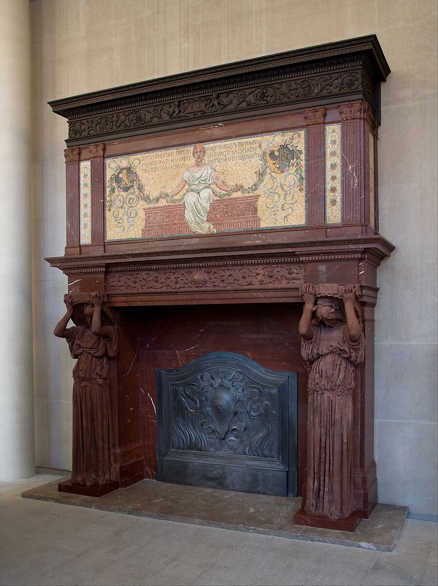 Vanderbilt Mantelpiece, Augustus Saint-Gaudens (American, Dublin 1848–1907 Cornish, New Hampshire), Marble, mosaic, oak, and cast iron, American