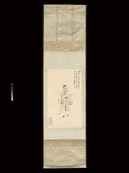 Scholar Holding a Scroll, Chang Dai-chien (Zhang Daqian) (Chinese, 1899–1983), Hanging scroll; ink and color on paper, India