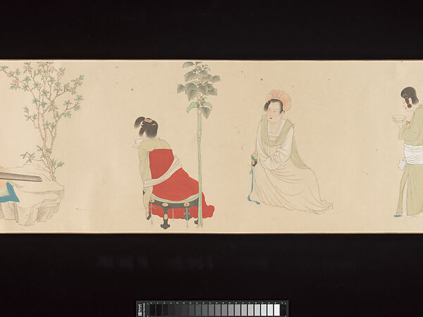 Court Lady Tuning a Zither, Chang Dai-chien (Zhang Daqian) (Chinese, 1899–1983), Handscroll; ink and color on paper, China