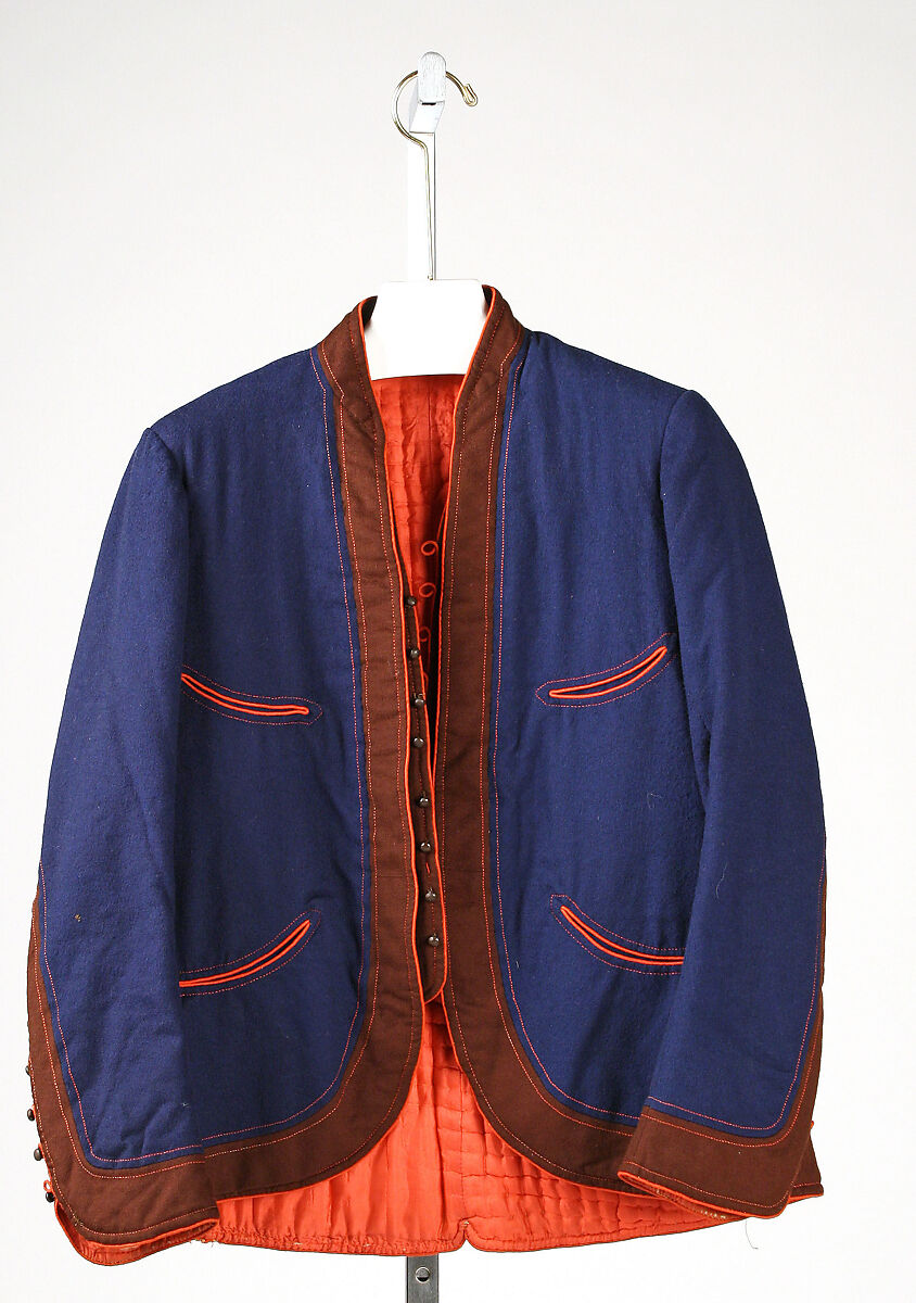 Smoking jacket, wool, silk, American 