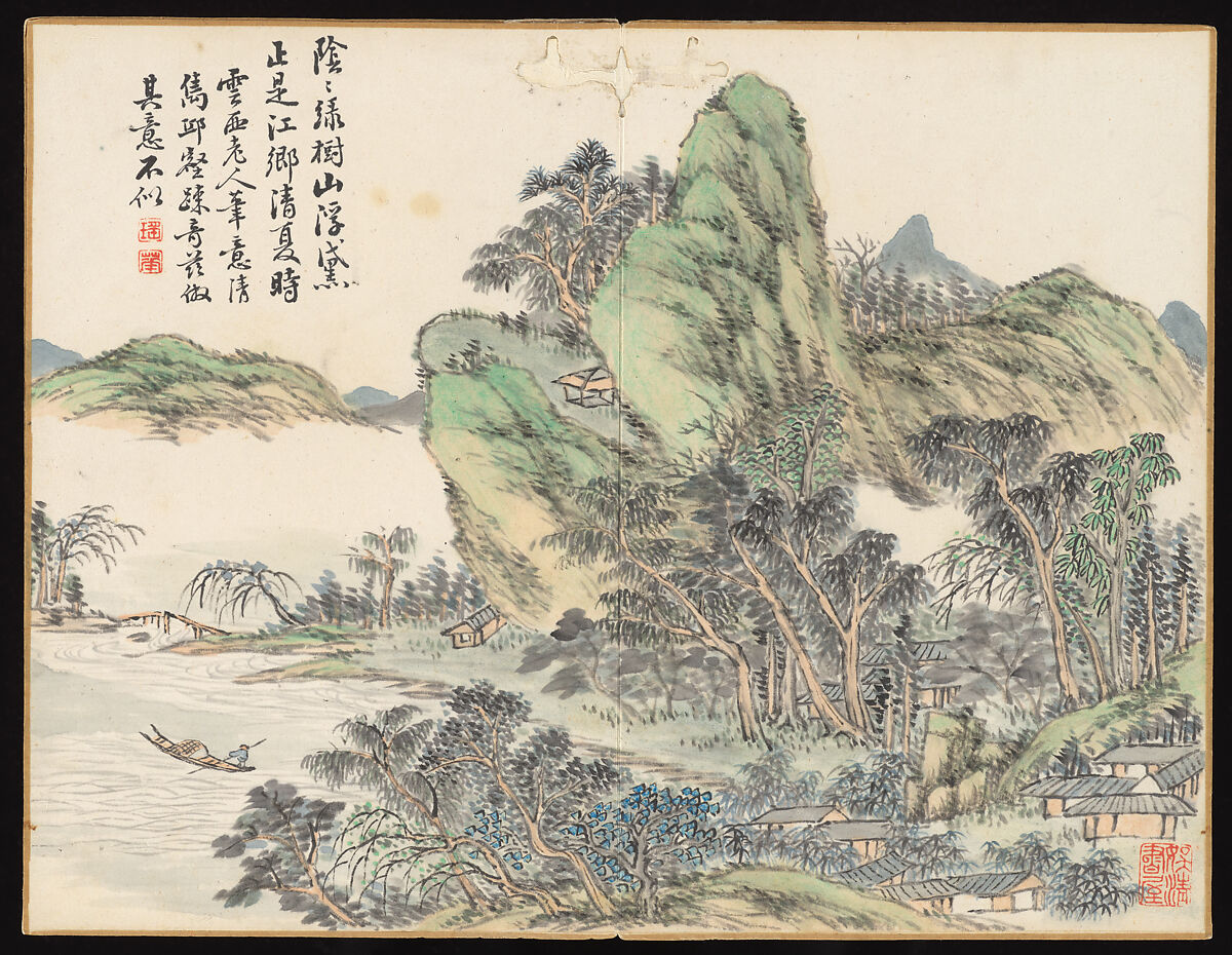 Landscapes and botanical subjects, Hongwu (Chinese, 1743–1811), Album of twelve leaves; ink and color on paper, China