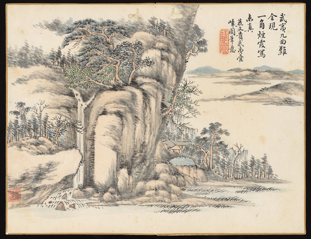 Landscapes and botanical subjects, Hongwu (Chinese, 1743–1811), Album of twelve leaves; ink and color on paper, China