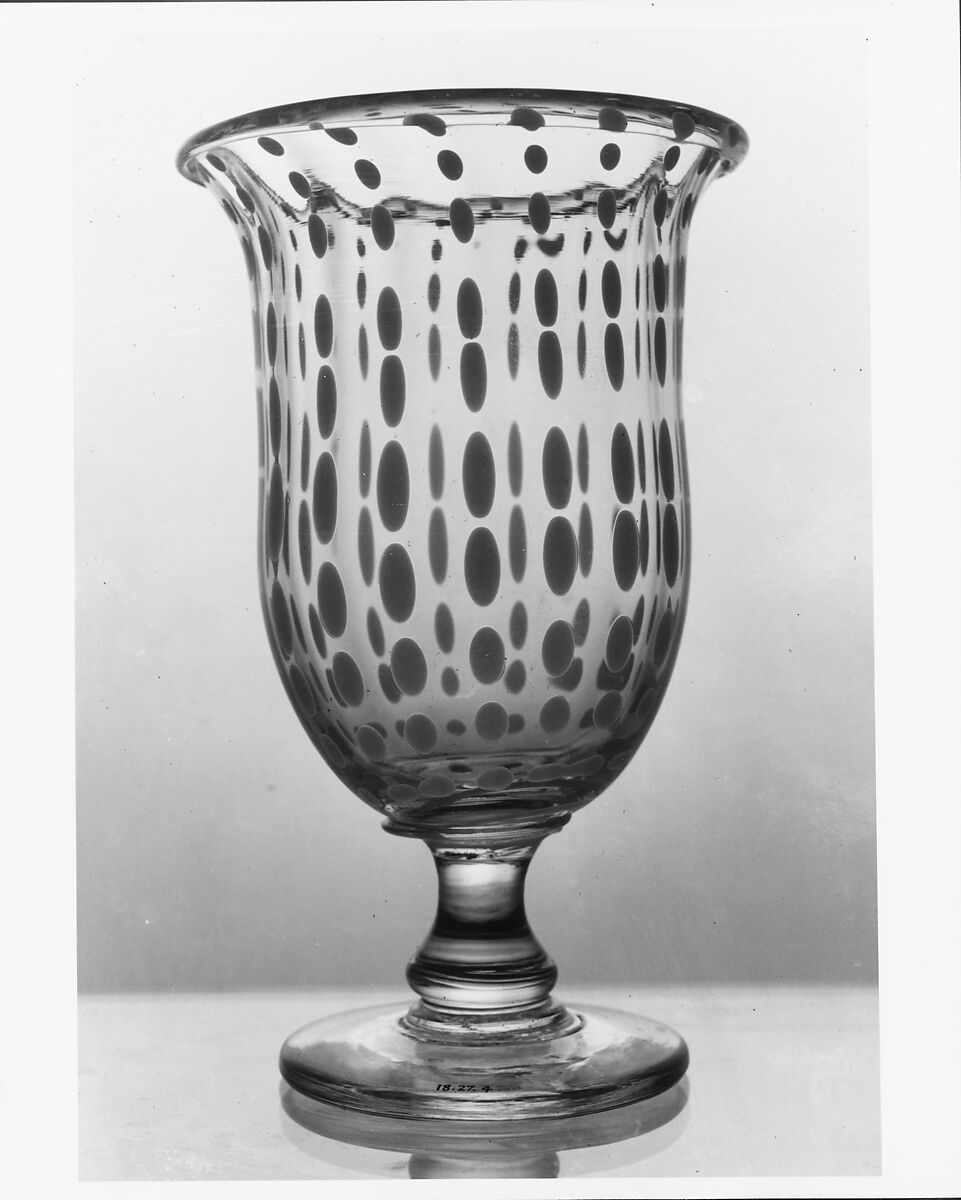 Vase, Free-blown lead colorless and white opaque glass, American 