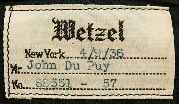 Tuxedo, Wetzel (American, founded 1874), wool, silk, American