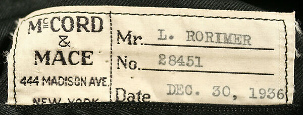Morning suit, wool, American